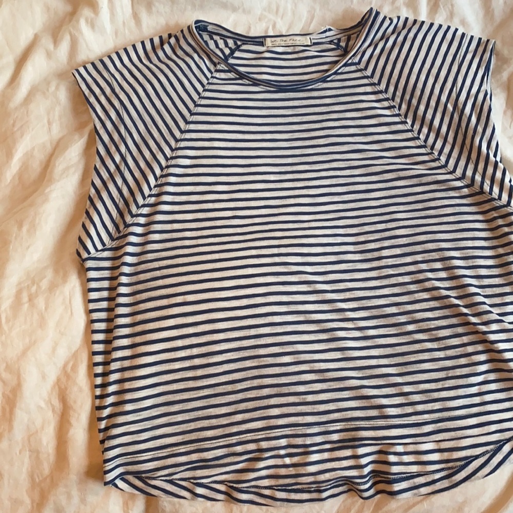 FREE PEOPLE • Boxy Blue & White Stripe Tee